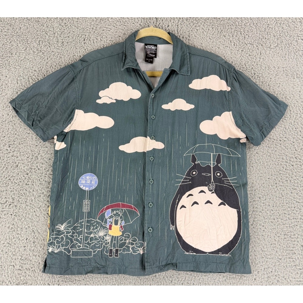 Her Universe Studio Ghibli Totoro Button Down Shirt Mens Small Teal Rayon‎ Anime